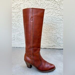 Vintage Dexter USA Womens 7 Brown Leather Campus Boots Tall Western Riding Heel